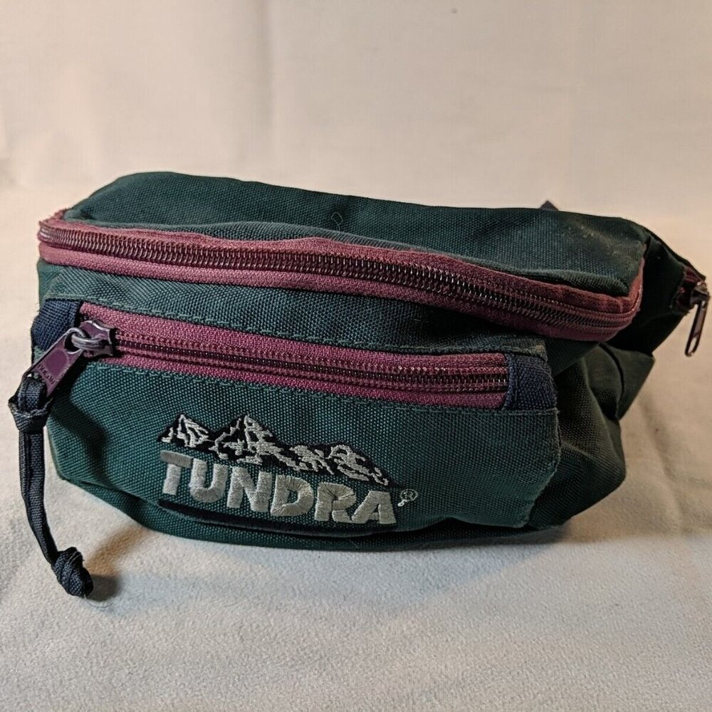 Vintage Tundra Fanny Pack Green Purple 3 Pockets Adjustable Bag Outdoor Hiking